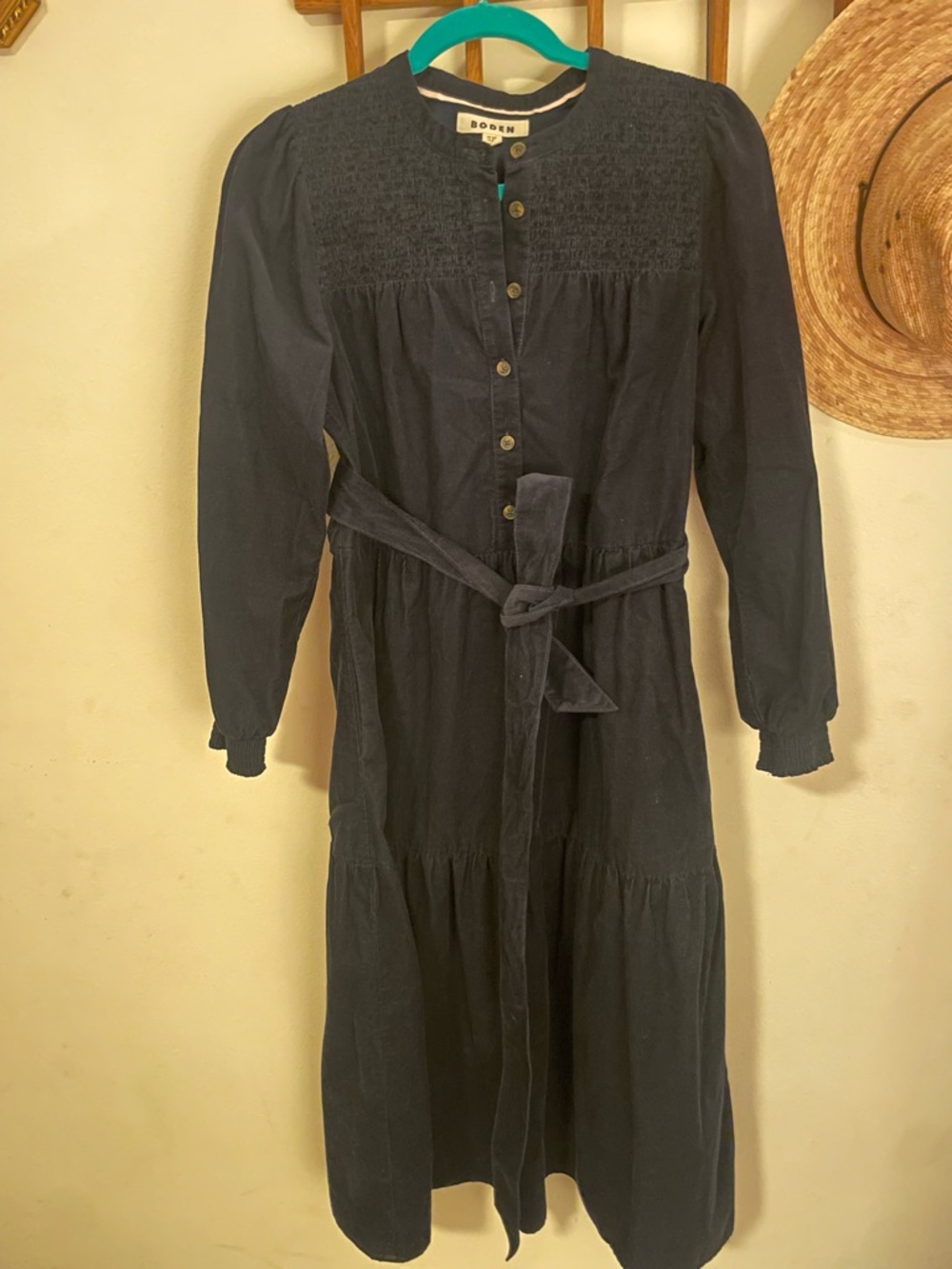 Boden | Blue Corduroy Tiered Dress | 8p - Picture 6 of 11
